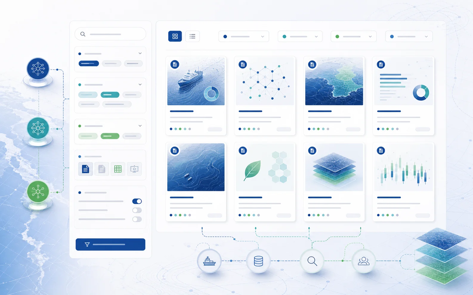 Abstract interface for discovering maritime reports by project, topic, year, and document type